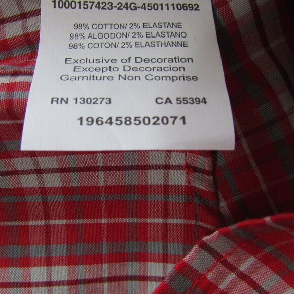Wrangler Men's George Strait Long Sleeve Relaxed Fit Plaid Button Shirt Red - Picture 3 of 3